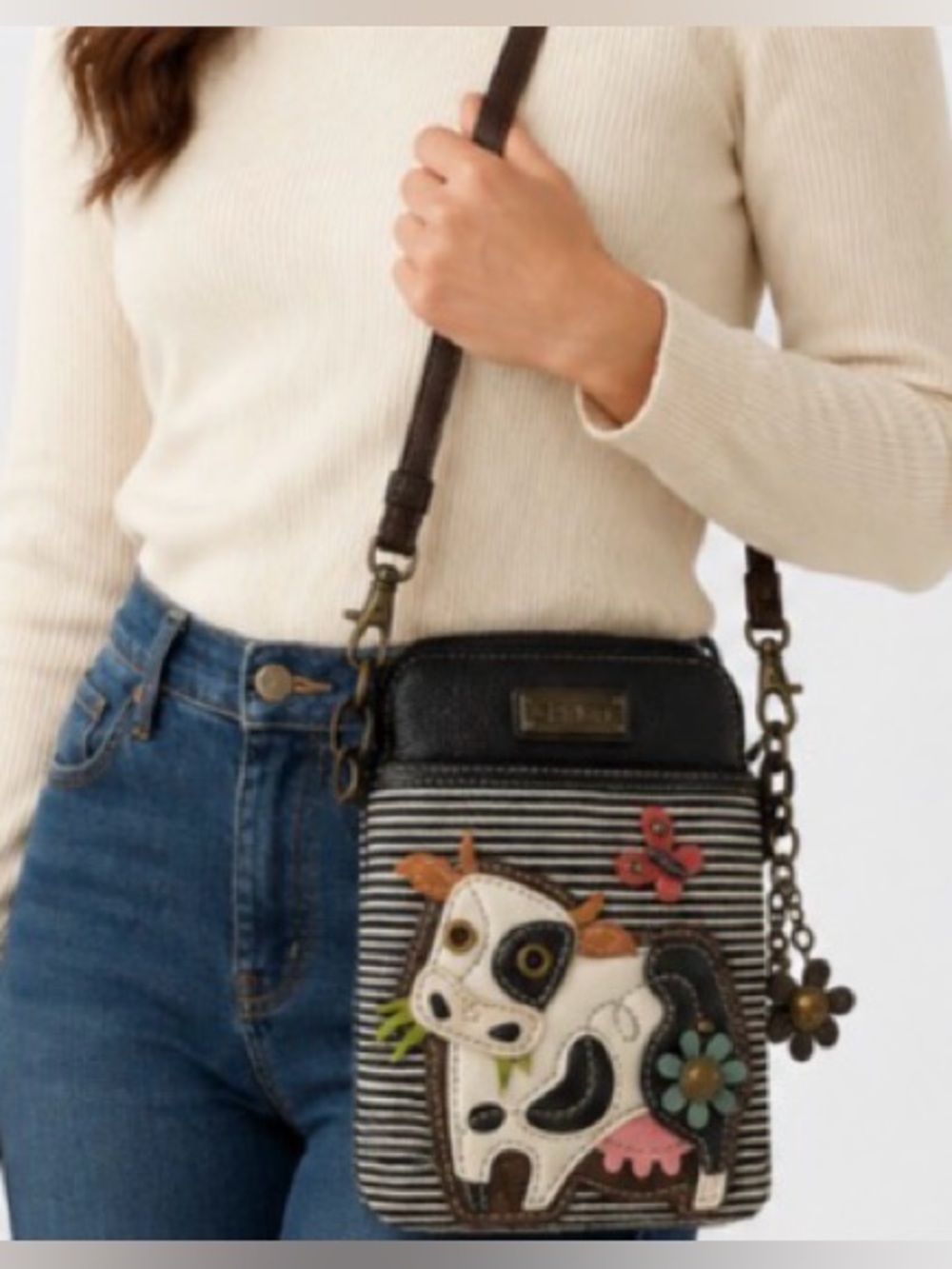 CHALA Cow Crossbody Bag Black Mini Purse NWT Adjustable Strap 5.25" x 7.5"